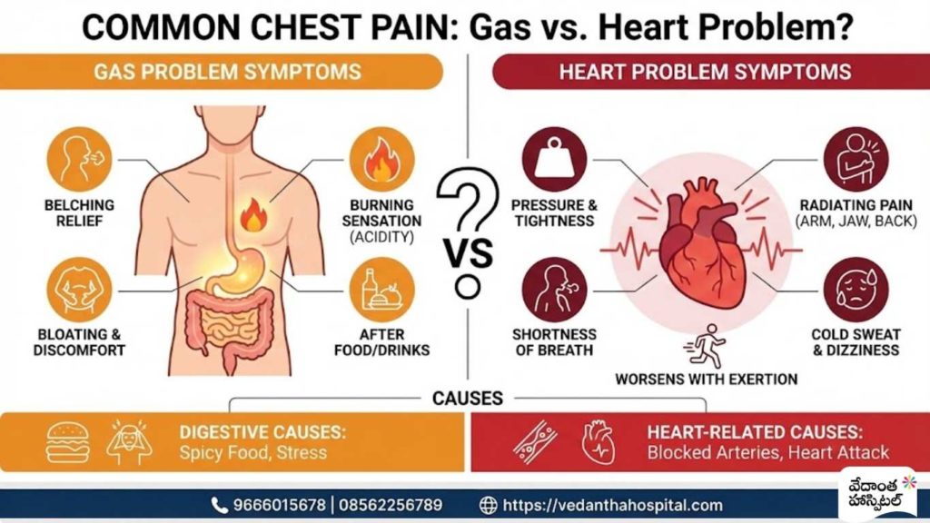 Common Chest Pain – Gas Problem Symptoms or Heart Problem - gas problem symptoms - vedanta hospitals in kadapa