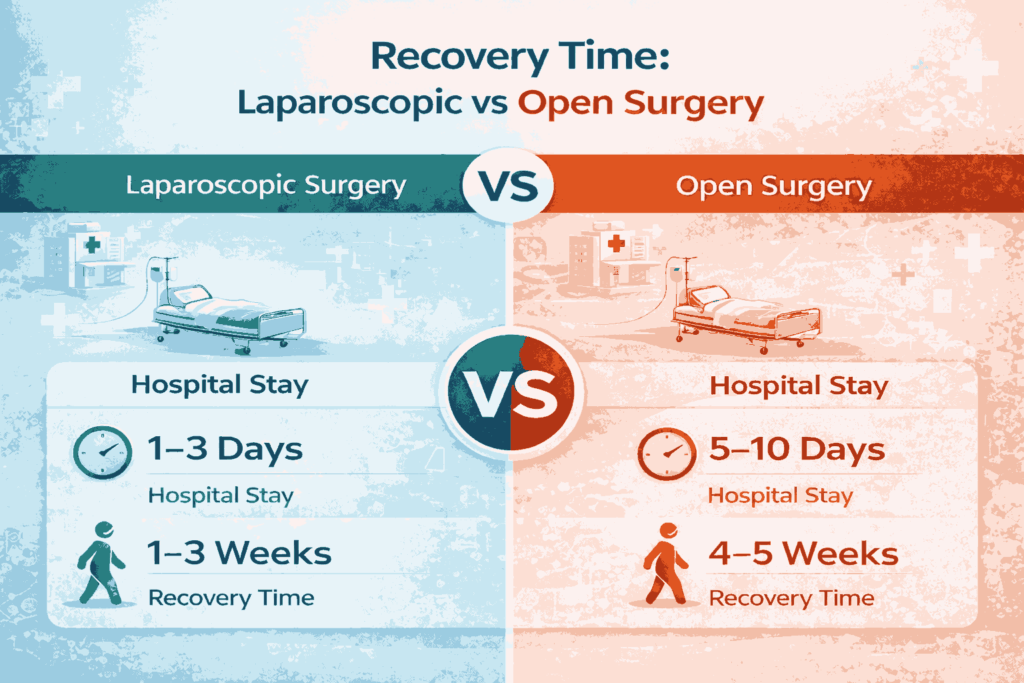 Laparoscopic vs open surgery Recovery time image