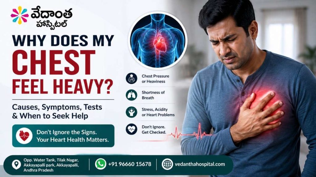 Why does my chest feel heavy? Chest heaviness symptoms and heart care at Vedanta Hospitals Kadapa